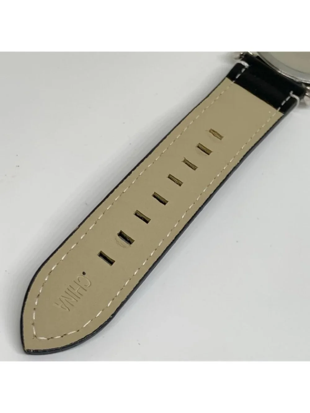SilverTone tone men’s watch 42mm quartz analog white dial black leather running